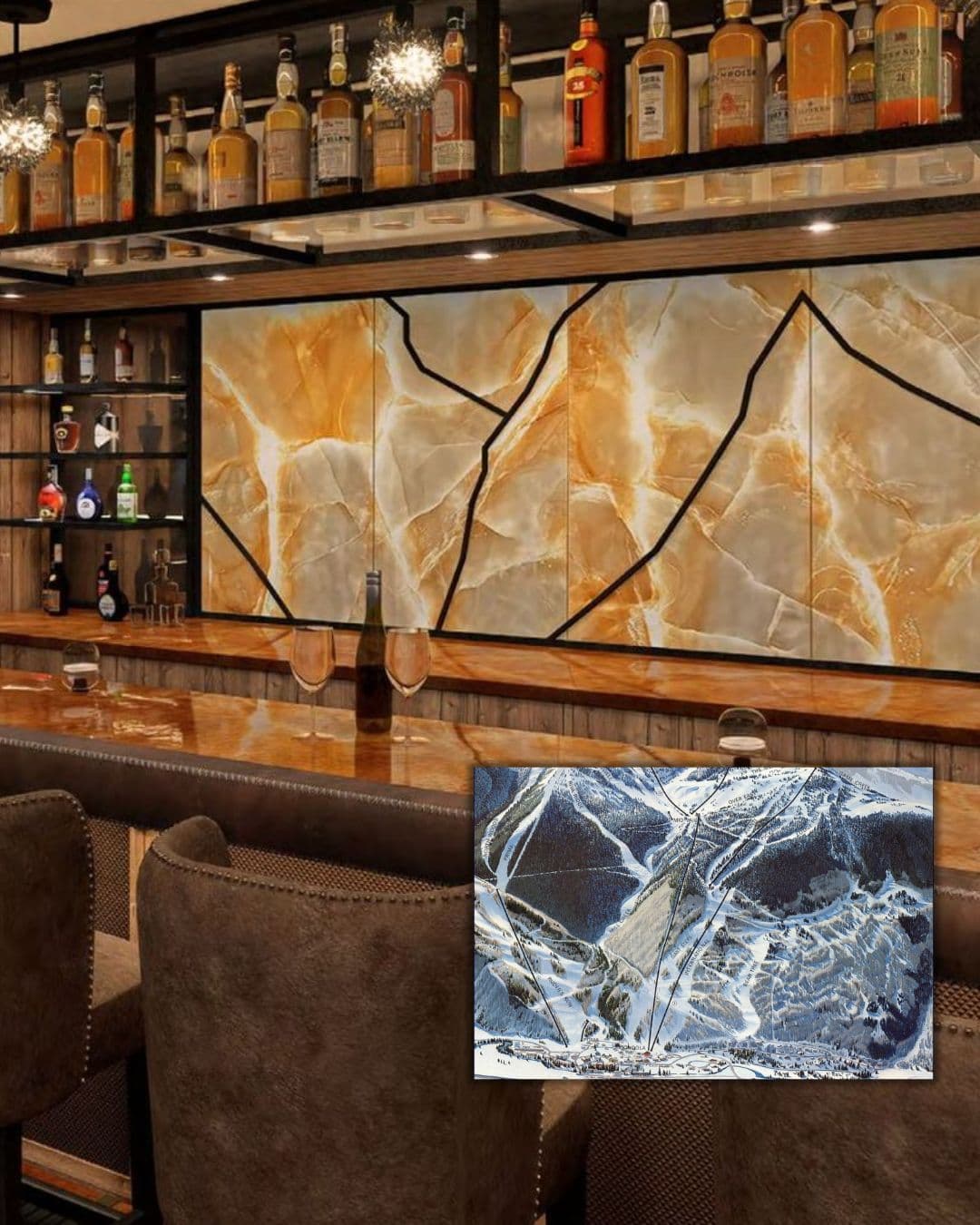 THE SIXTY TWO Society Vail — interior bar with backlit onyx